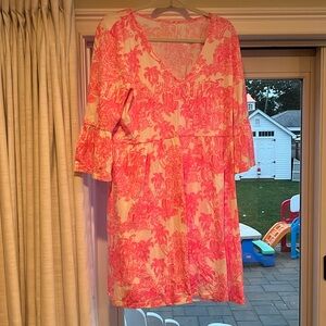 New Lilly Pulitzer pink and white gorgeous V neck XL DRESS